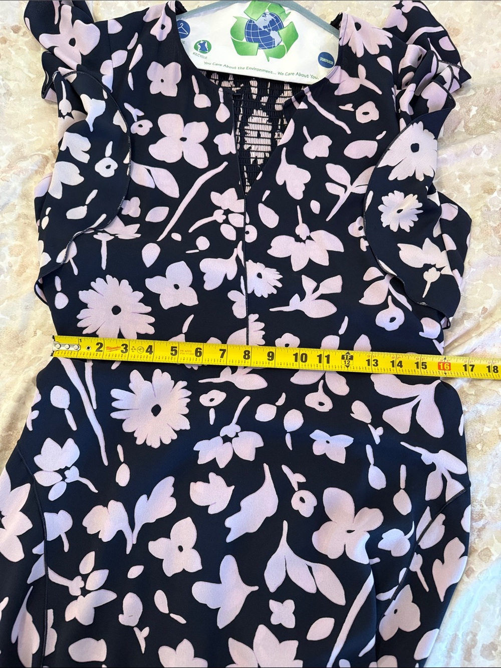Kate Spade Floral Midi Dress Size 14 Navy Lavender Flutter Sleeve - Picture 7 of 10